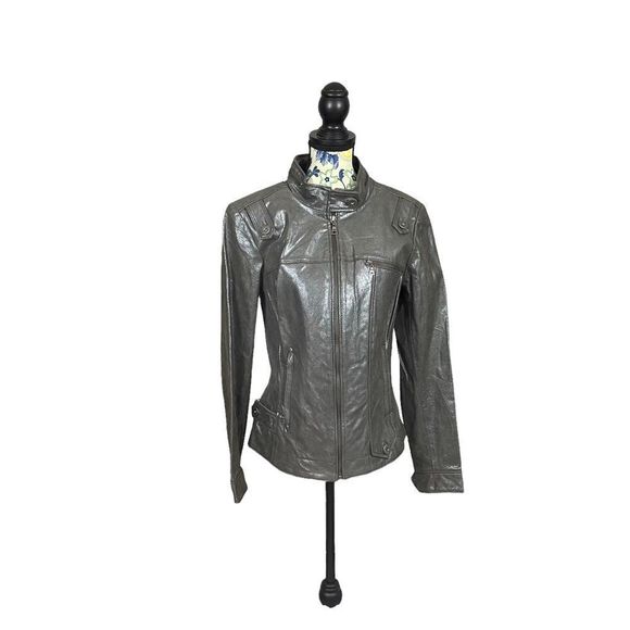 Danier Silver Metallic Leather Jacket Size Small - Picture 1 of 2